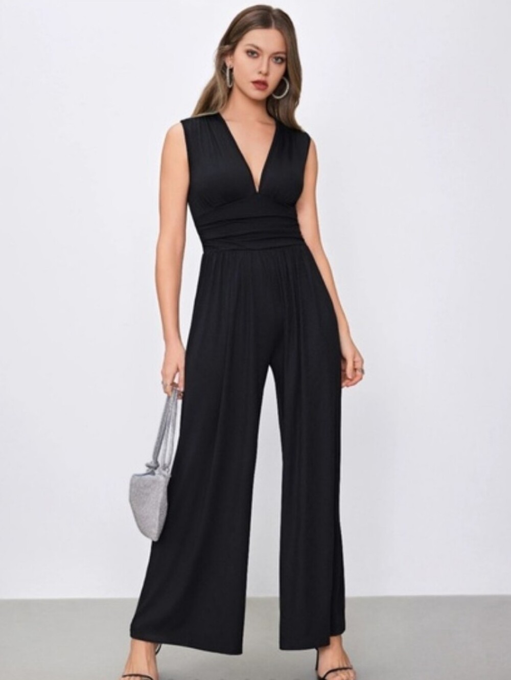 Cider Black Sleeveless V-Neck Wide-Leg Jumpsuit